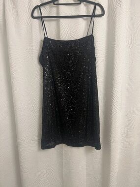 Divided Black Sequin Slip Dress